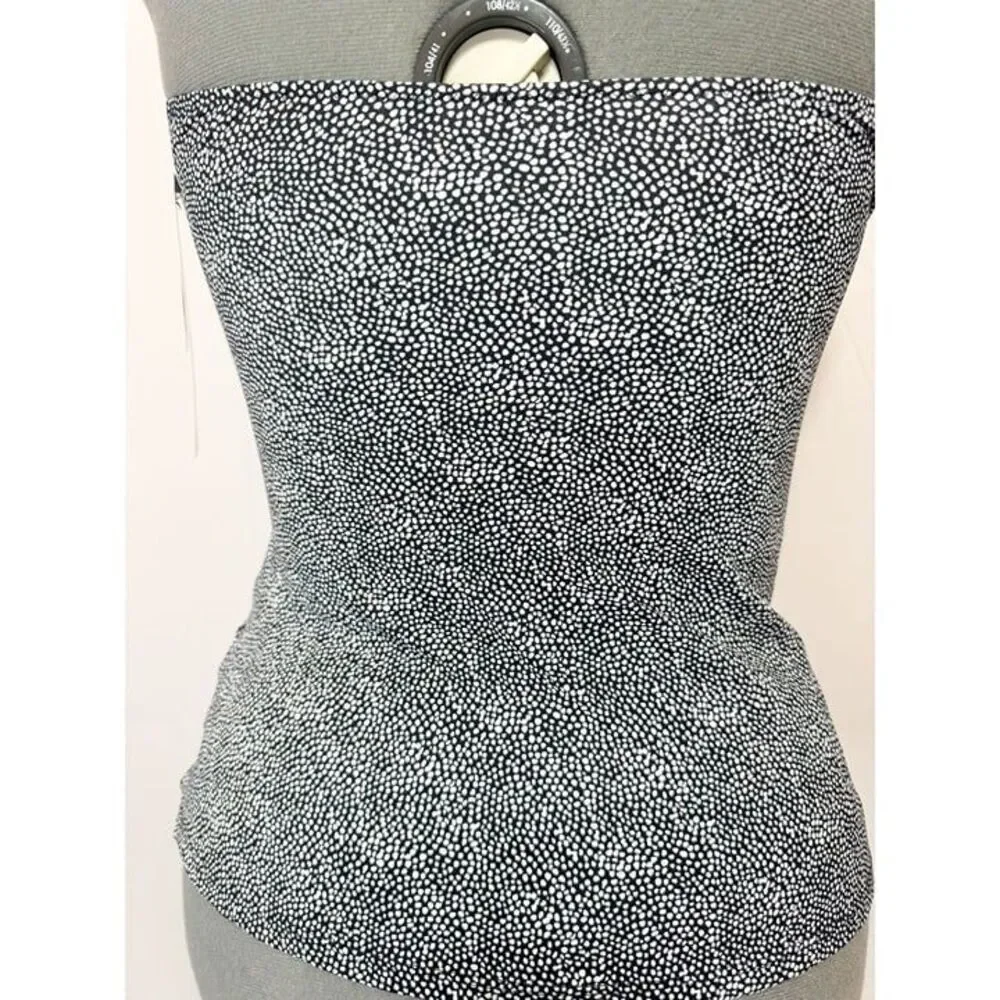 Profile By Gottex NWT Sz 12 Black White Colette V-Neck Halter Tankini Swim Top